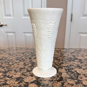 White Embossed Vase with Grape Design